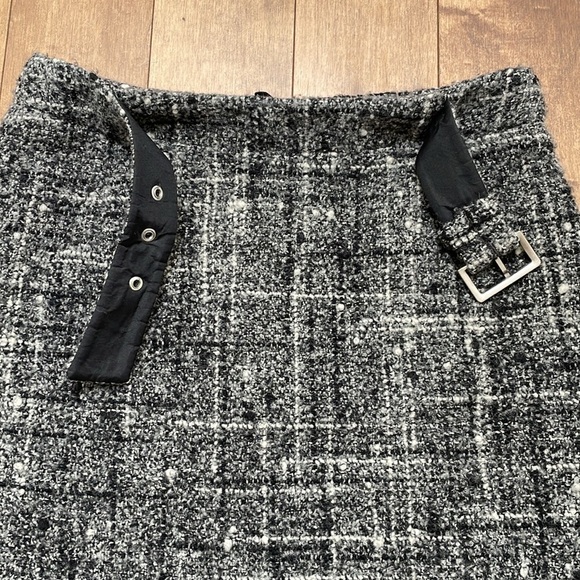 Marc Aurel mini wool skirt black white grey textured fixed belt lined sz 4 - Picture 6 of 10